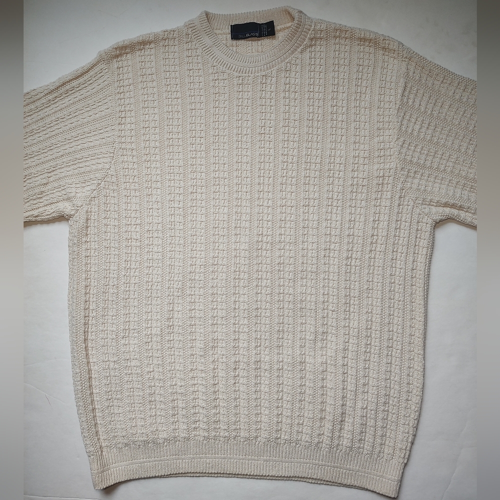 Bill Blass Vintage Sweater Men Cotton Cream Pullover Knit Crew Neck USA Ivory L - Picture 2 of 16